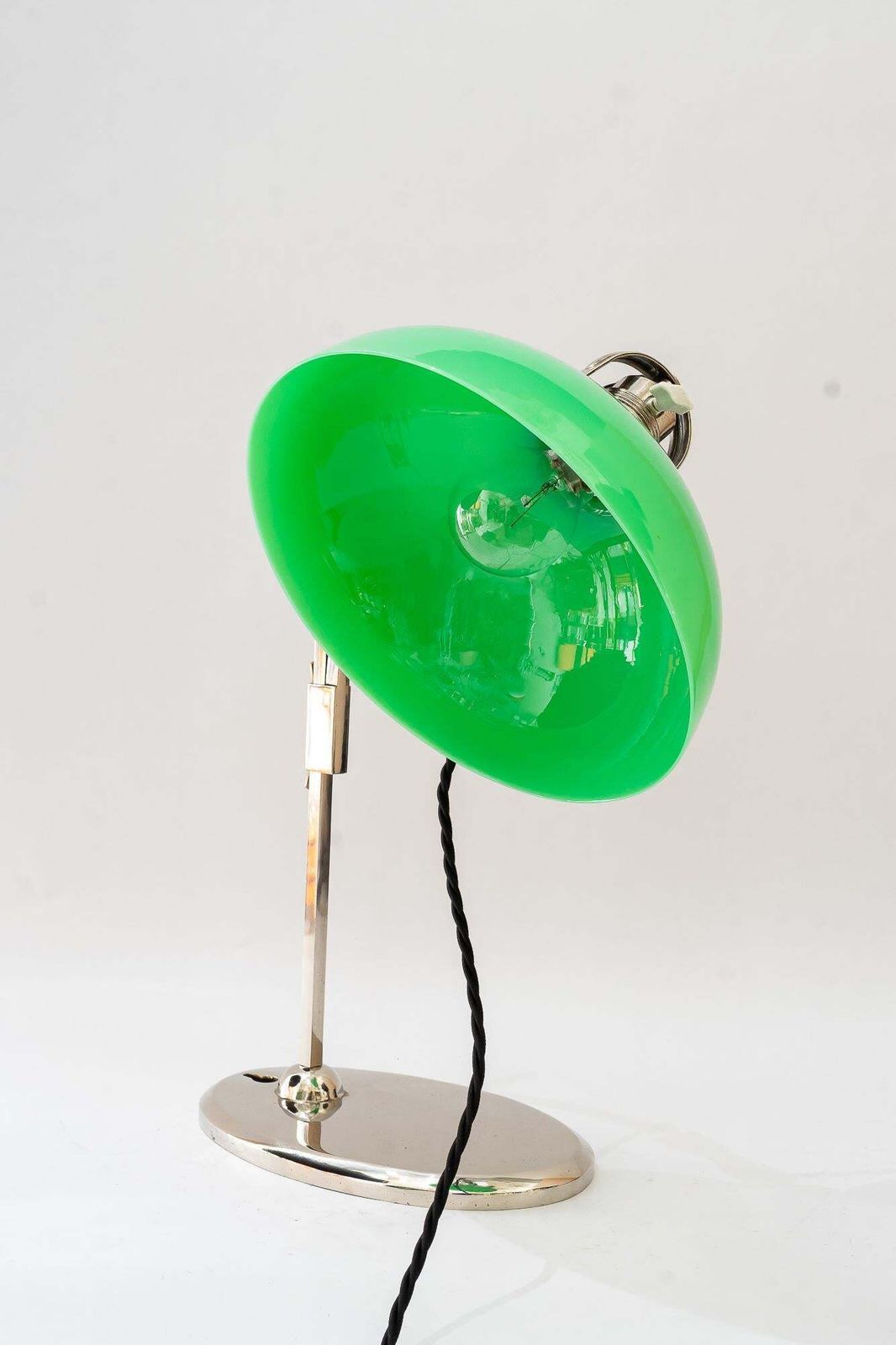Lighting Hight Adjustable Nickel  Plated Table Lamp With Opal Glass Shade Vienna 1920s photo