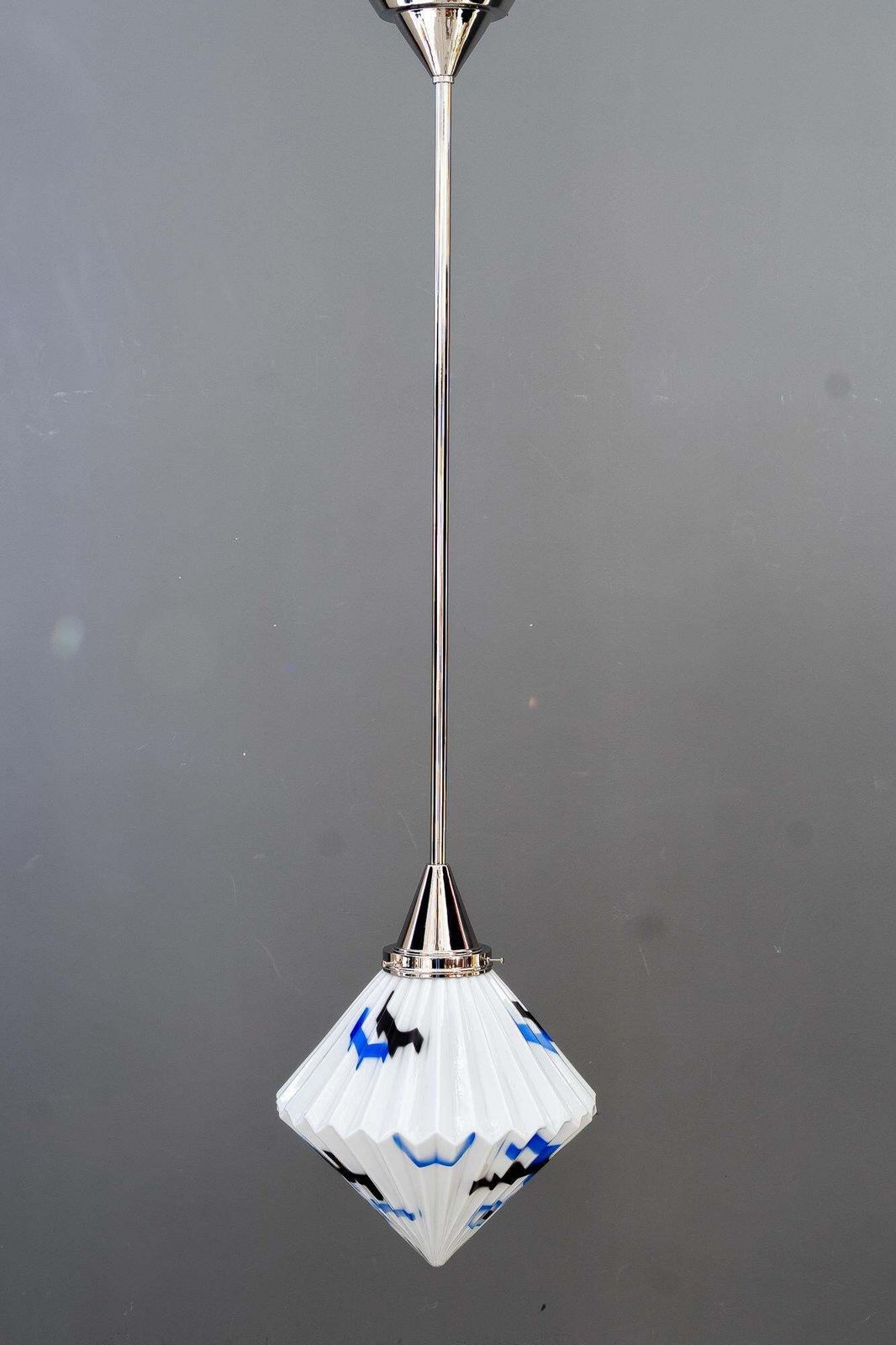 Art Deco Nickel Plated Pendant With Original Antique Glass Vienna Around 1920s photo furniture