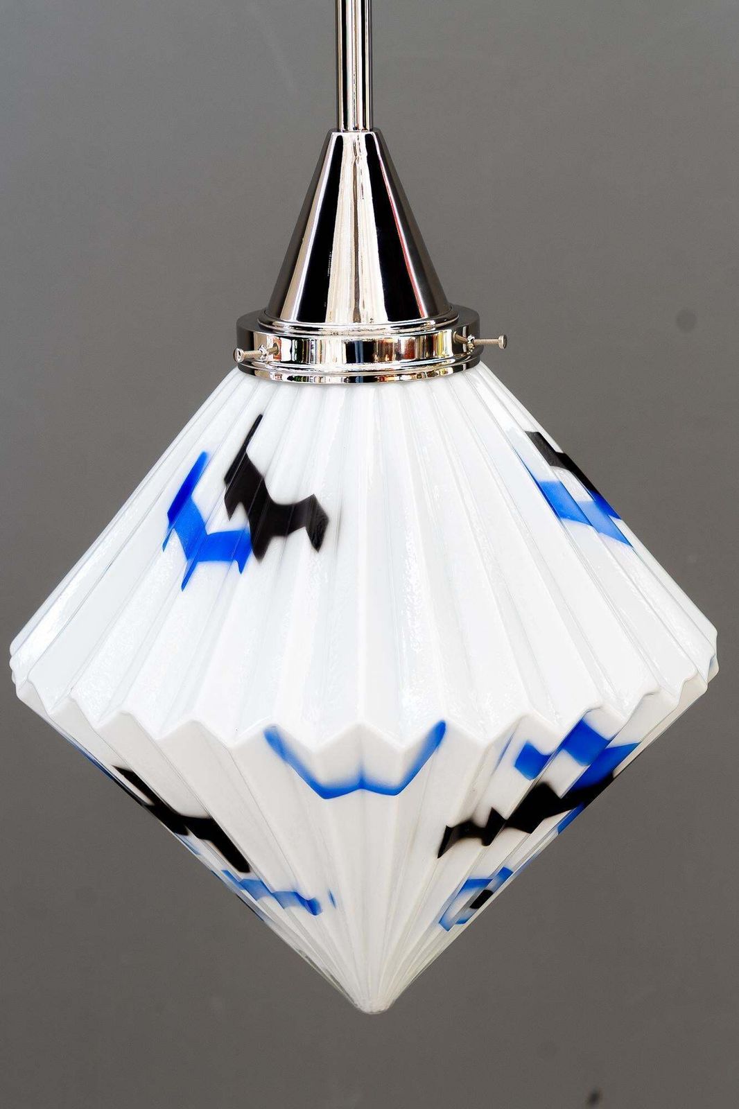 Art Deco Nickel Plated Pendant With Original Antique Glass Vienna Around 1920s photo 841.0