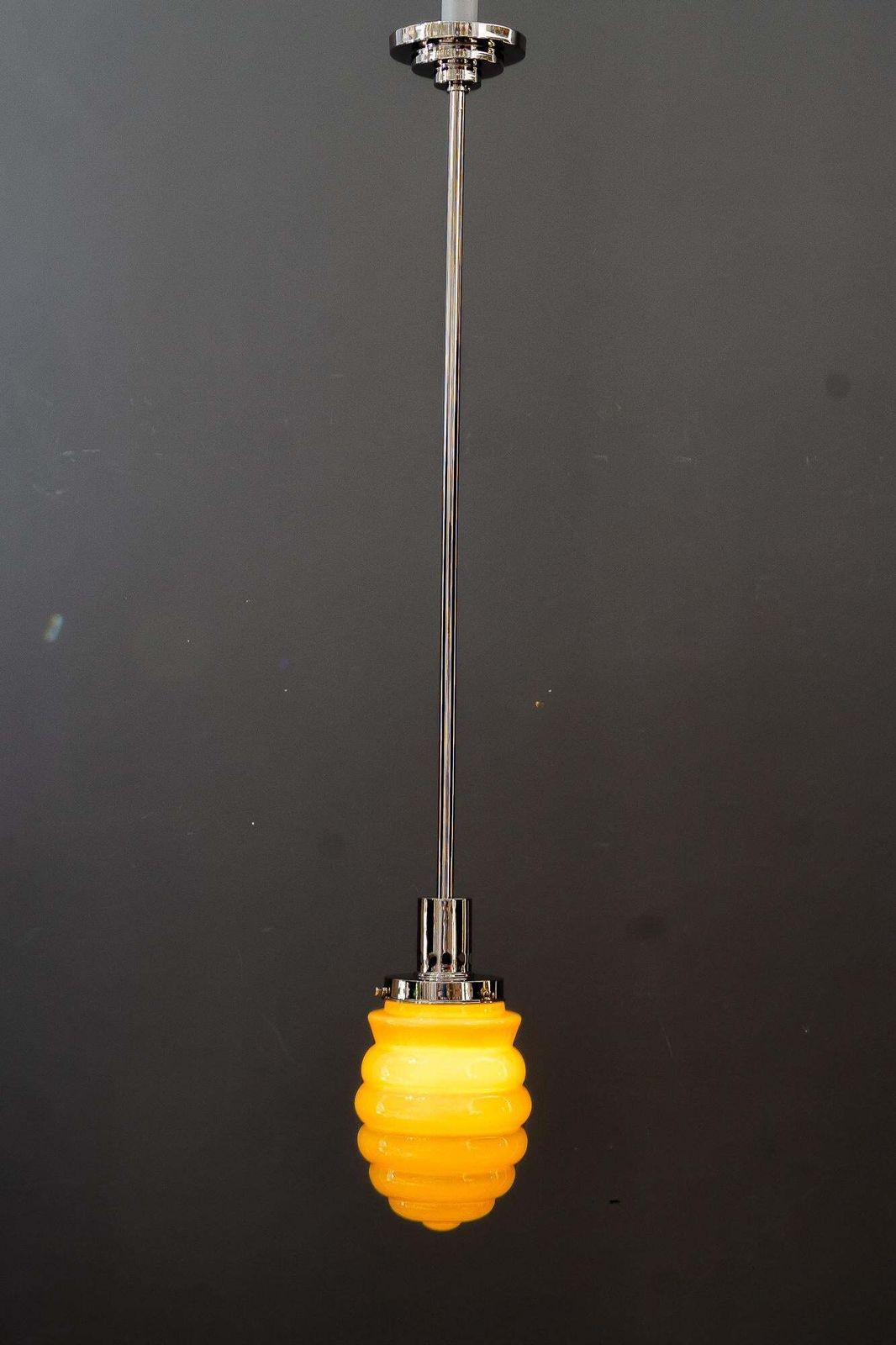 photo for sale Art Deco Nickel Plated Pendant With Original Antique Glass Vienna Around 1920s
