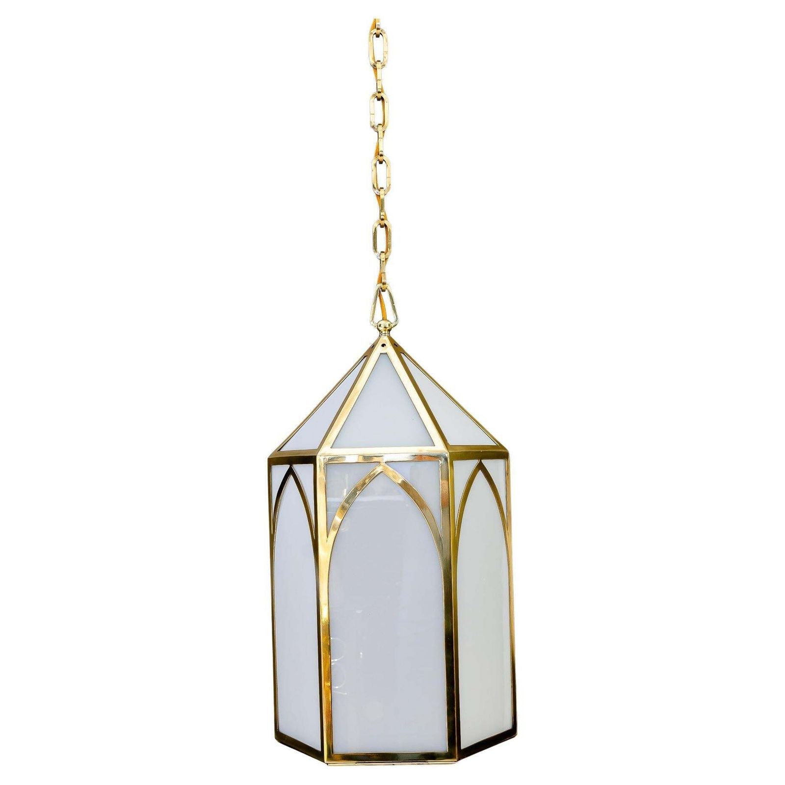 Big Art Deco Lantern With Original Antique Opal Glass Shades Vienna Around 1920