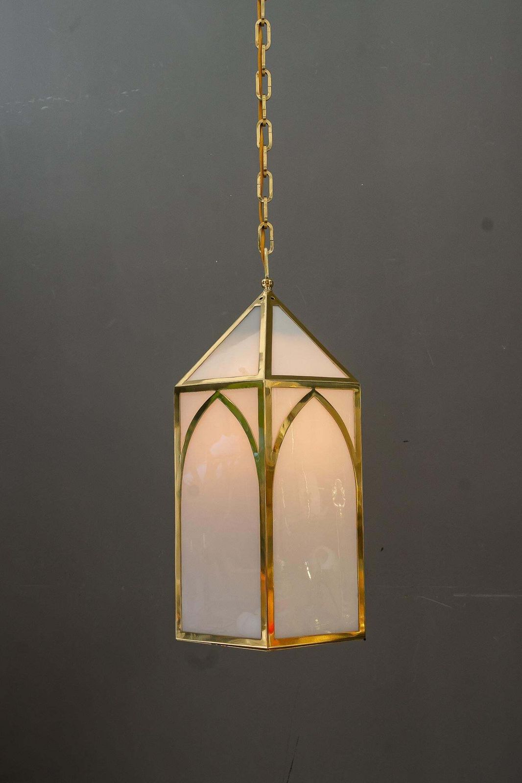 photo vinterior Big Art Deco Lantern With Original Antique Opal Glass Shades Vienna Around 1920