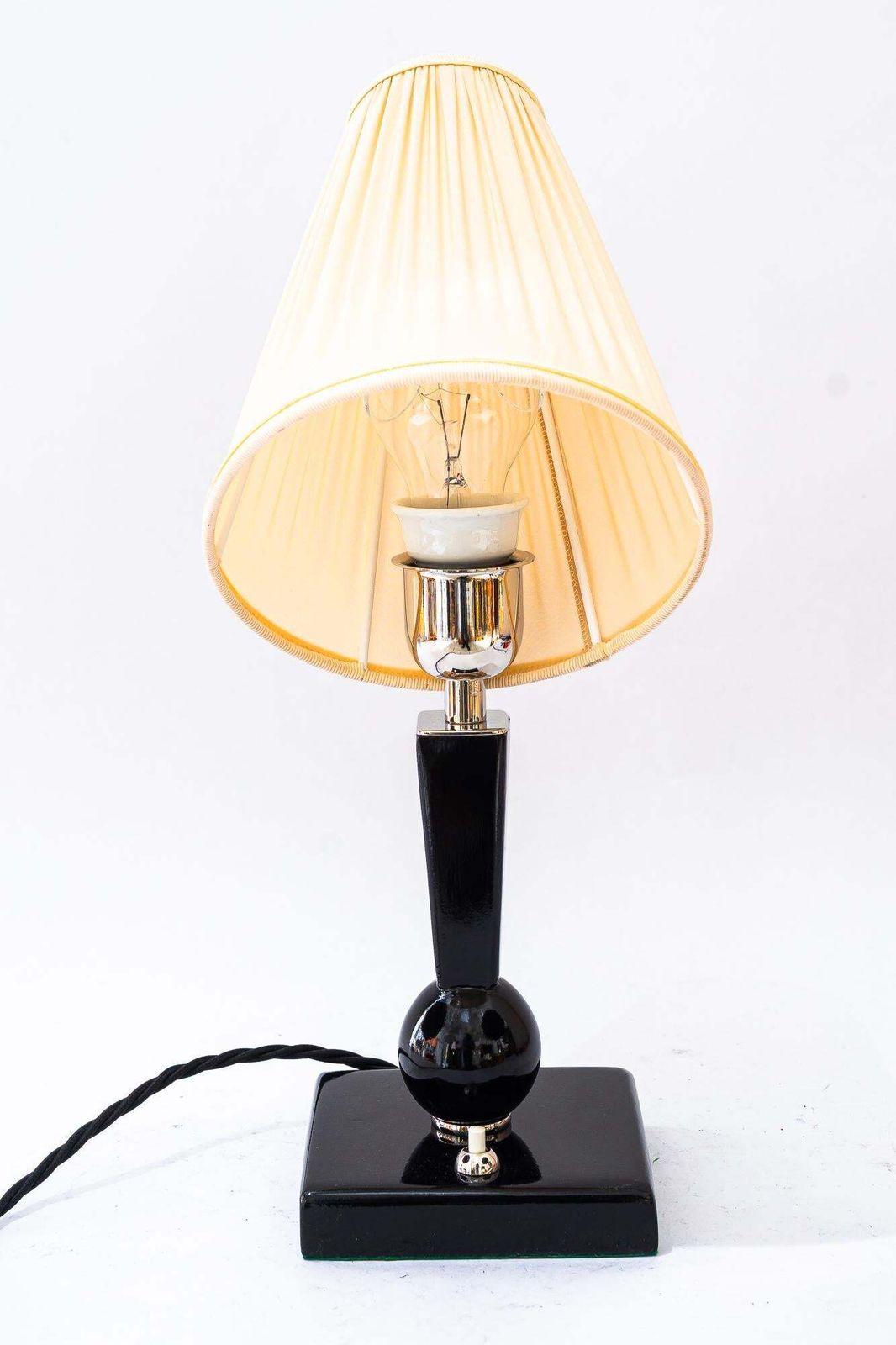 Art Deco Wood Table Lamp With Fabric Shade Vienna Around 1920s photo vinterior