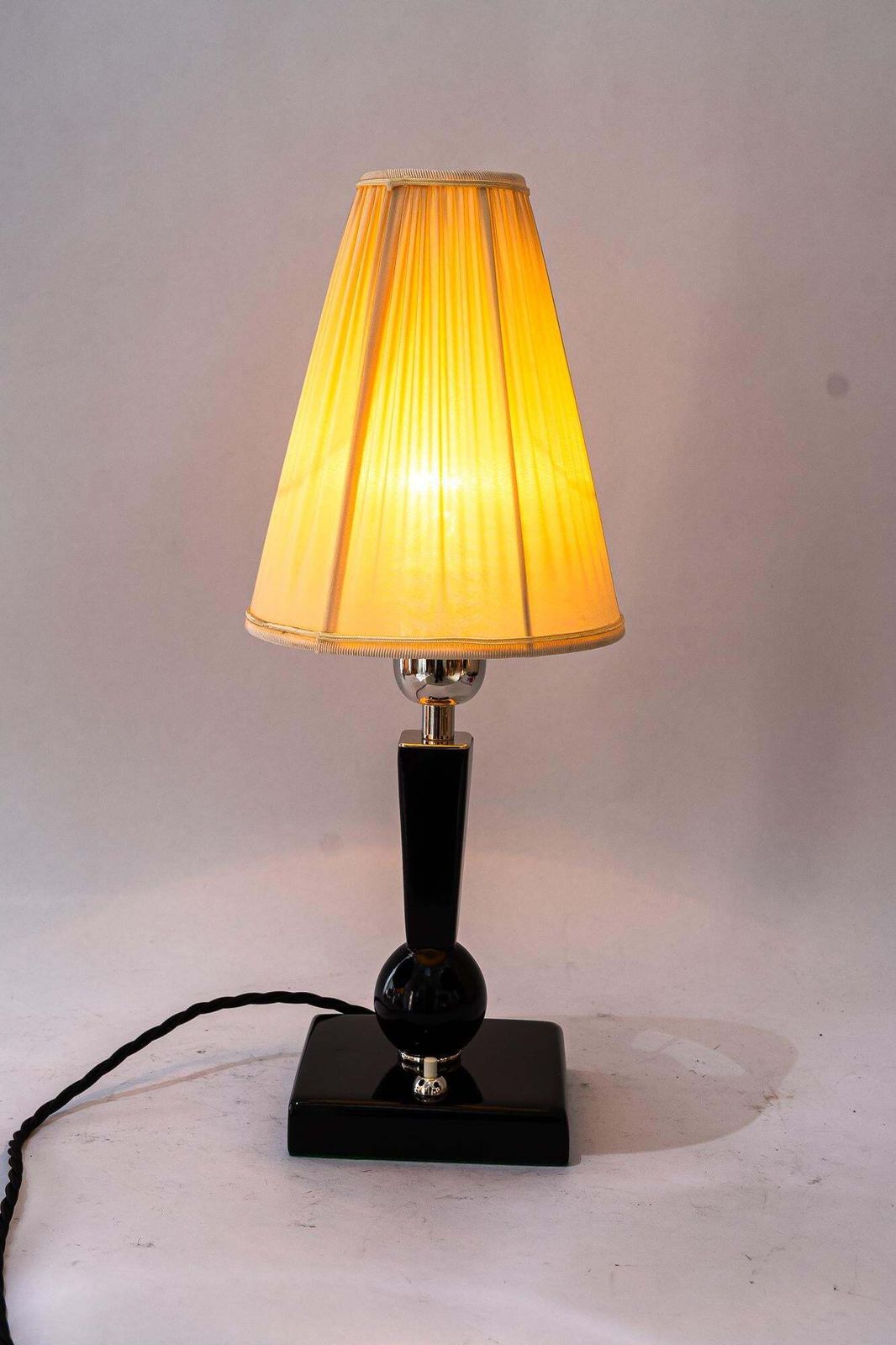 Lighting Art Deco Wood Table Lamp With Fabric Shade Vienna Around 1920s photo