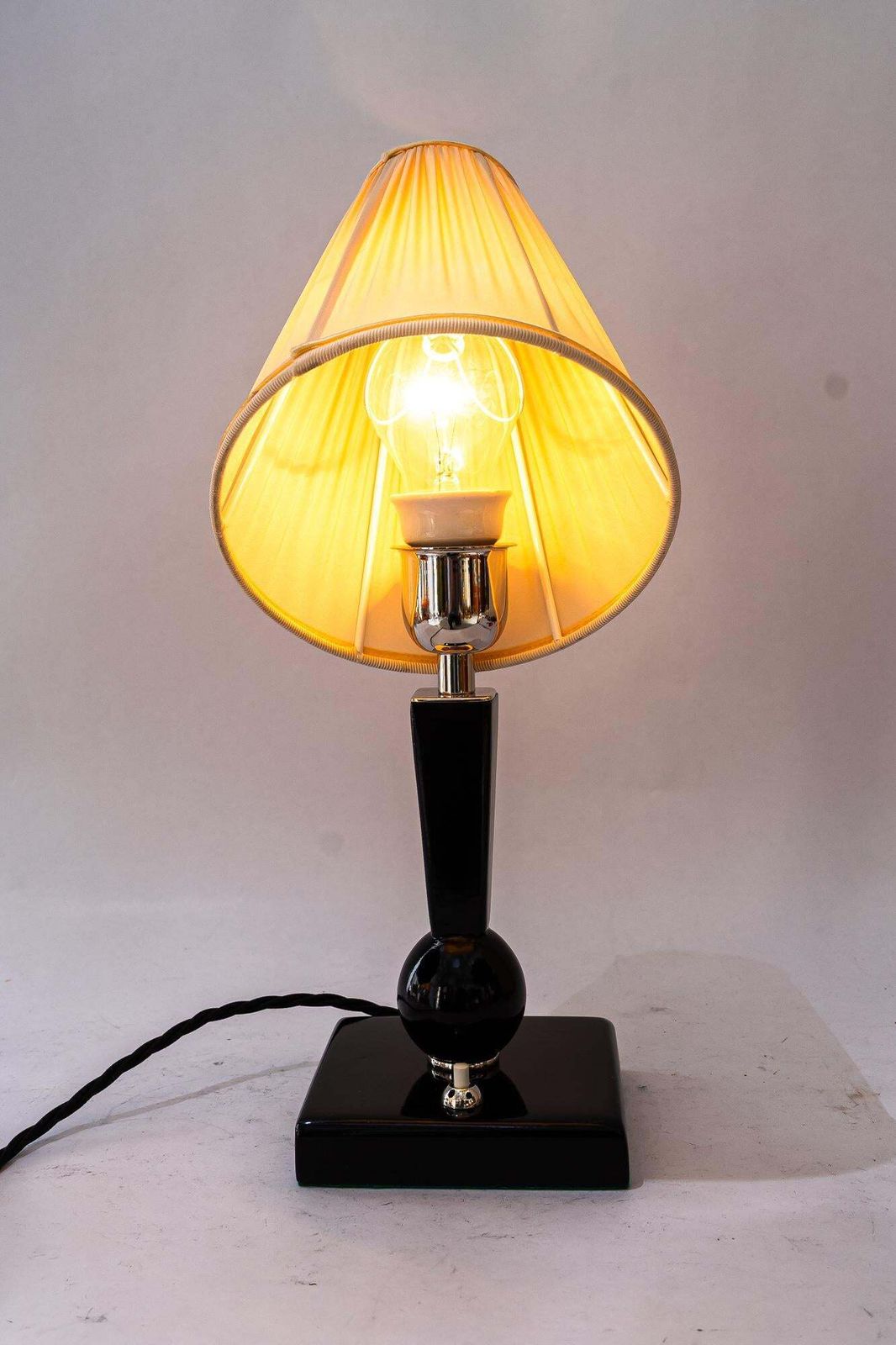 photo buy Art Deco Wood Table Lamp With Fabric Shade Vienna Around 1920s