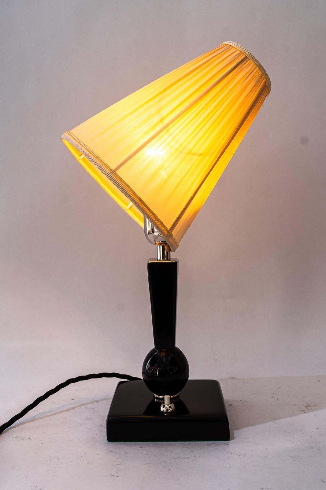 photo vintage Art Deco Wood Table Lamp With Fabric Shade Vienna Around 1920s