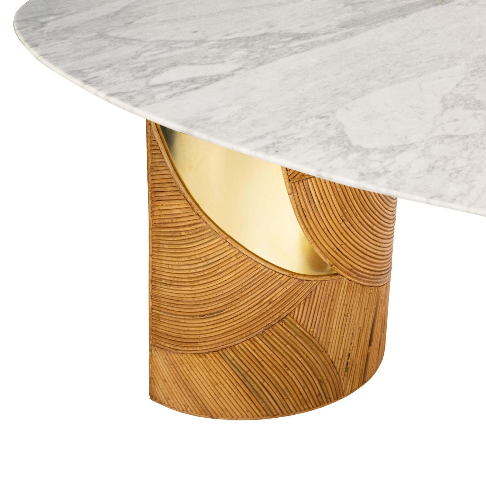 French Oval Dining Table With Carrara Marble Top And Bamboo Brass Bases photo 5621.0