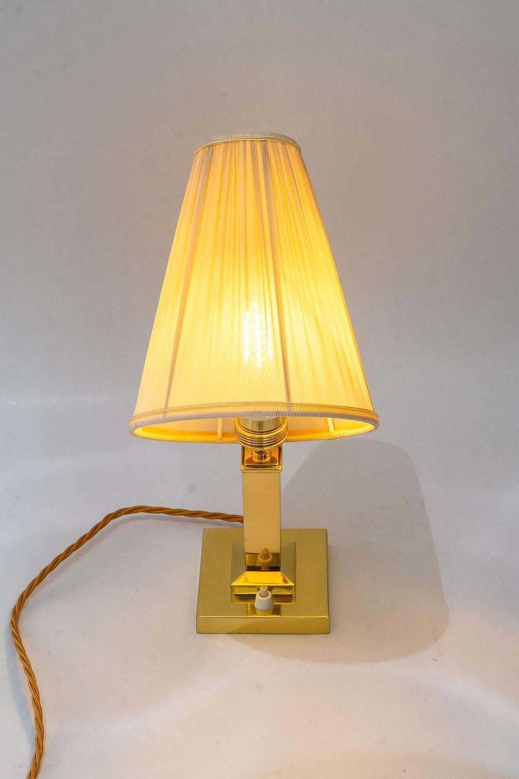 photo vinterior Art Deco Brass Table Lamp With Fabric Shade Vienna Around 1920s