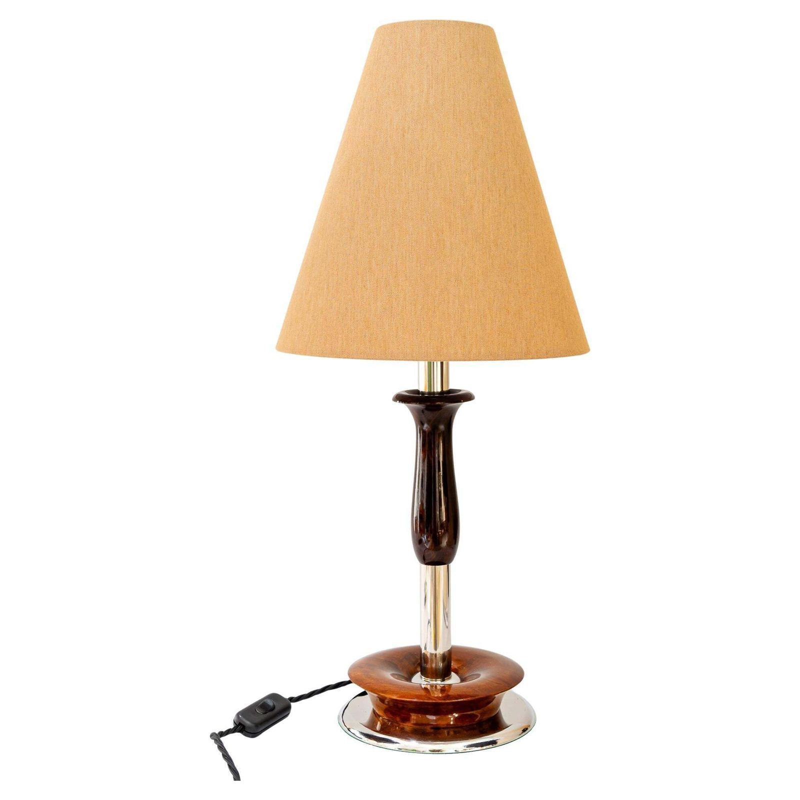 Art Deco Nickel Wood Table Lamp With Fabric Shade Vienna Around 1920s