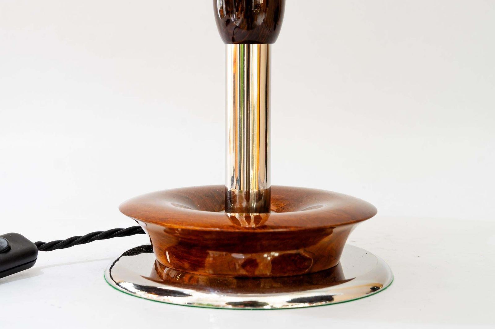 Art Deco Nickel Wood Table Lamp With Fabric Shade Vienna Around 1920s photo for sale