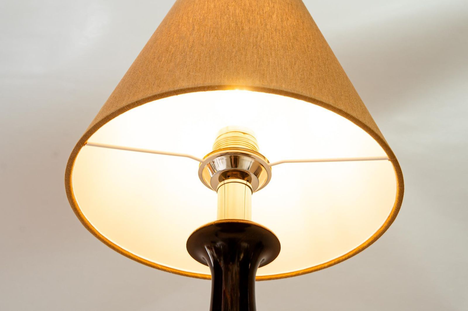 693.0 Art Deco Nickel Wood Table Lamp With Fabric Shade Vienna Around 1920s photo