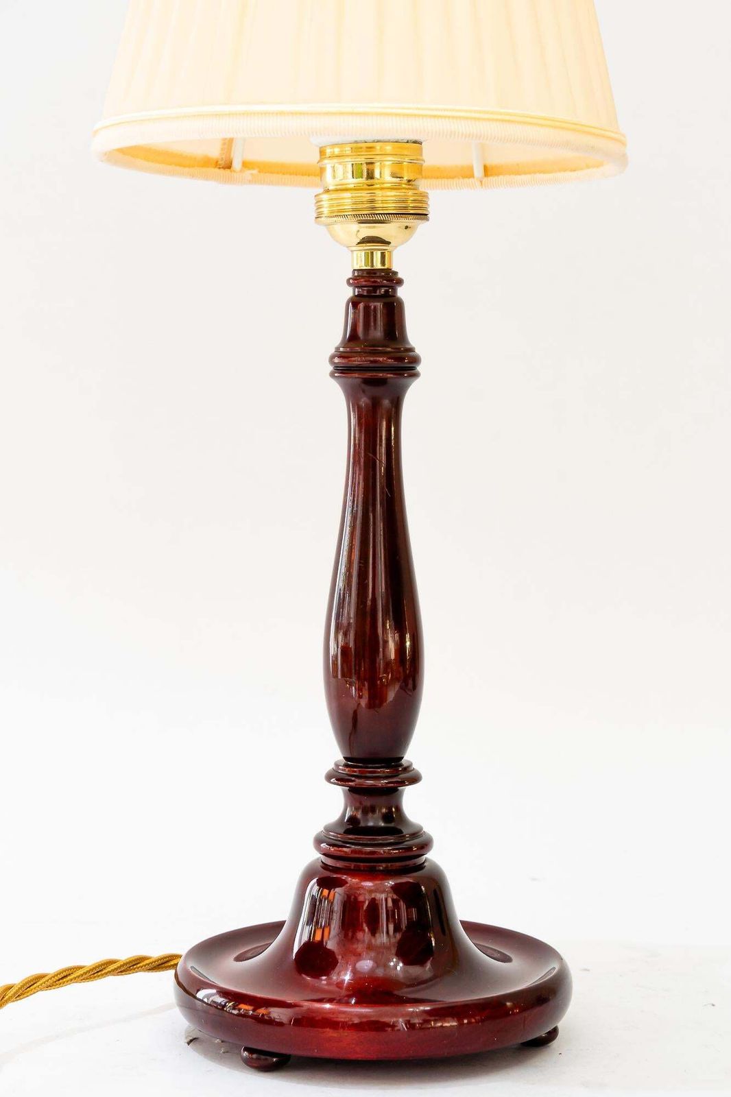 Art Deco Wood Table Lamp With Fabric Shade Vienna Around 1920s photo Lighting