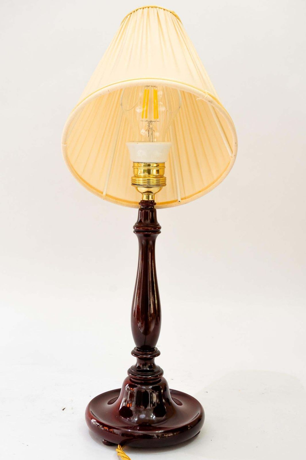 Lighting Art Deco Wood Table Lamp With Fabric Shade Vienna Around 1920s photo