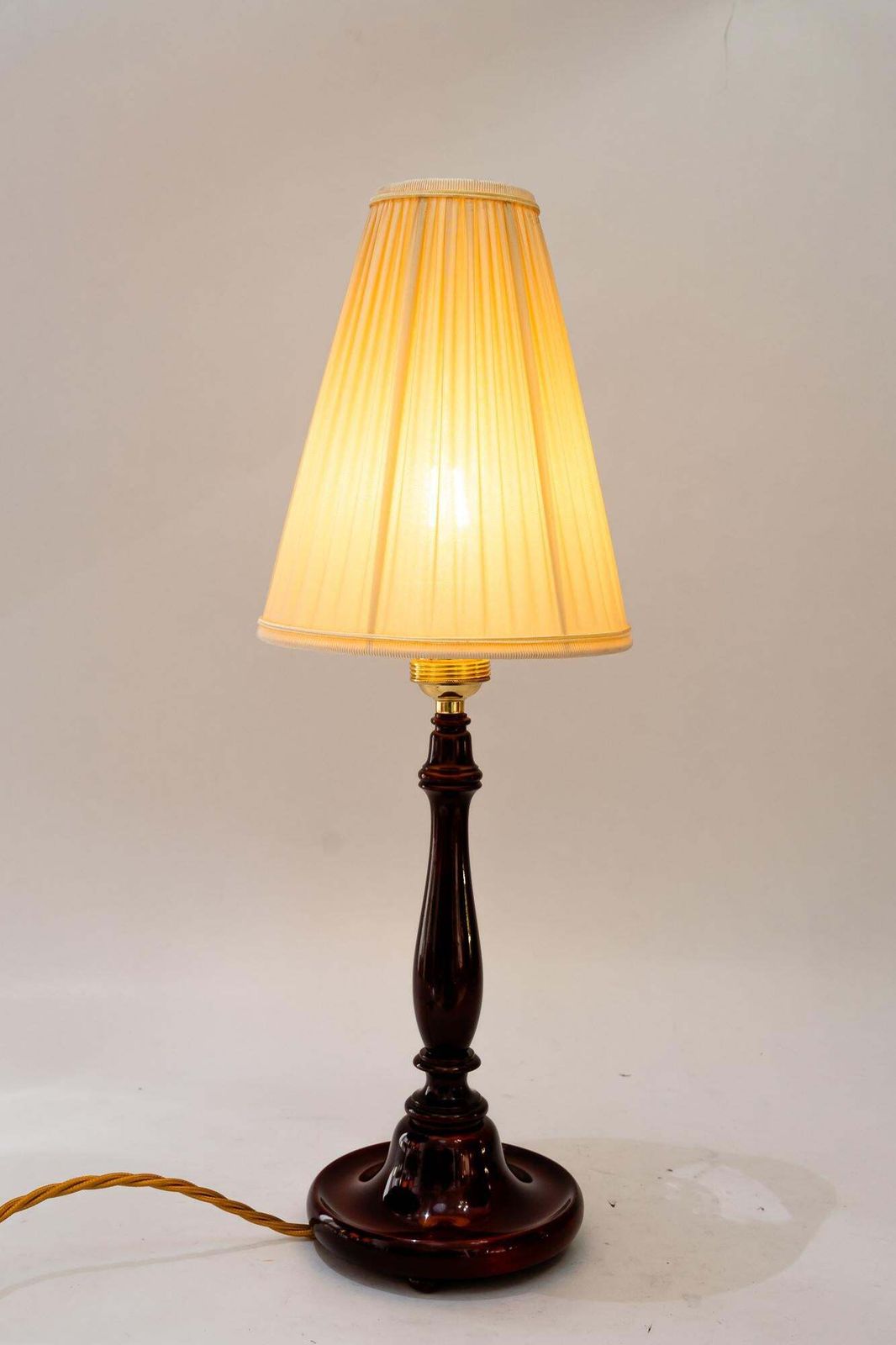425.0 Art Deco Wood Table Lamp With Fabric Shade Vienna Around 1920s photo