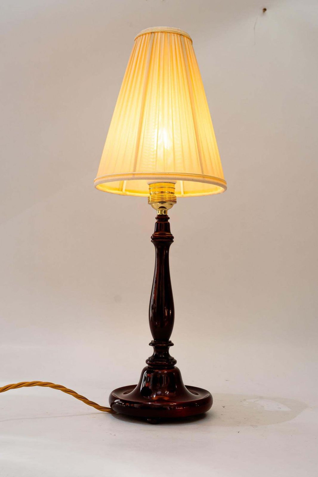 photo vinterior Art Deco Wood Table Lamp With Fabric Shade Vienna Around 1920s