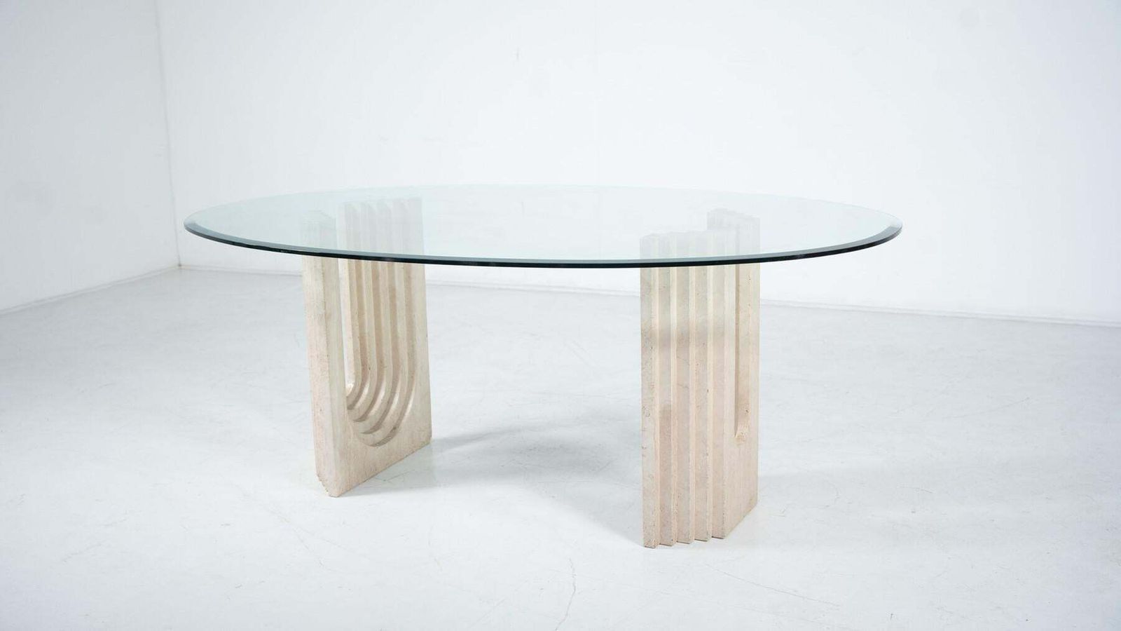 Furniture Mid Century Modern Travertine Dining Table In The Style Of Carlo Scarpa, 1970s photo