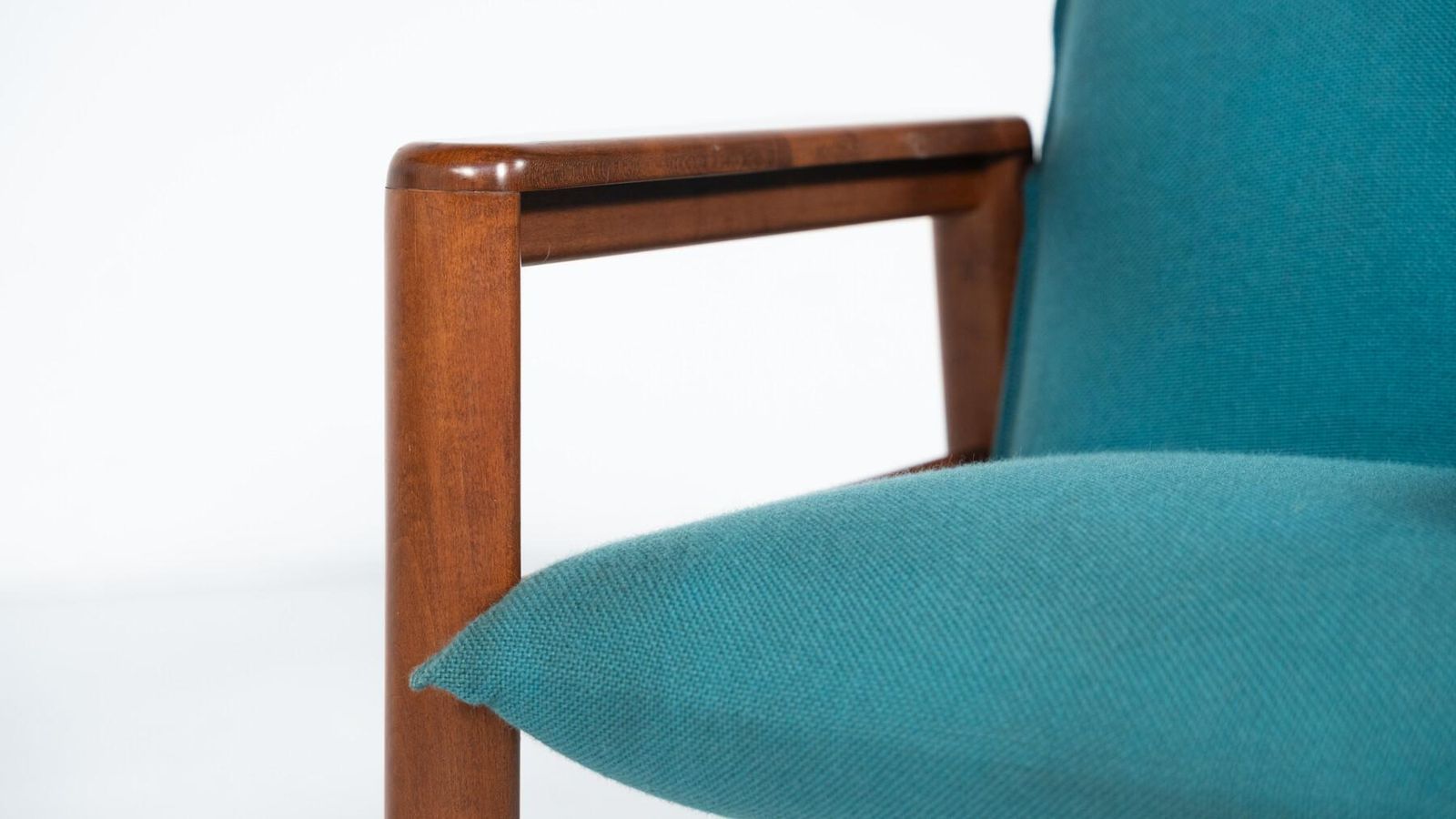 Mid Century Modern Pair Of Armchairs, Blue Fabric And Wood, Italy, 1960s photo 3504.0