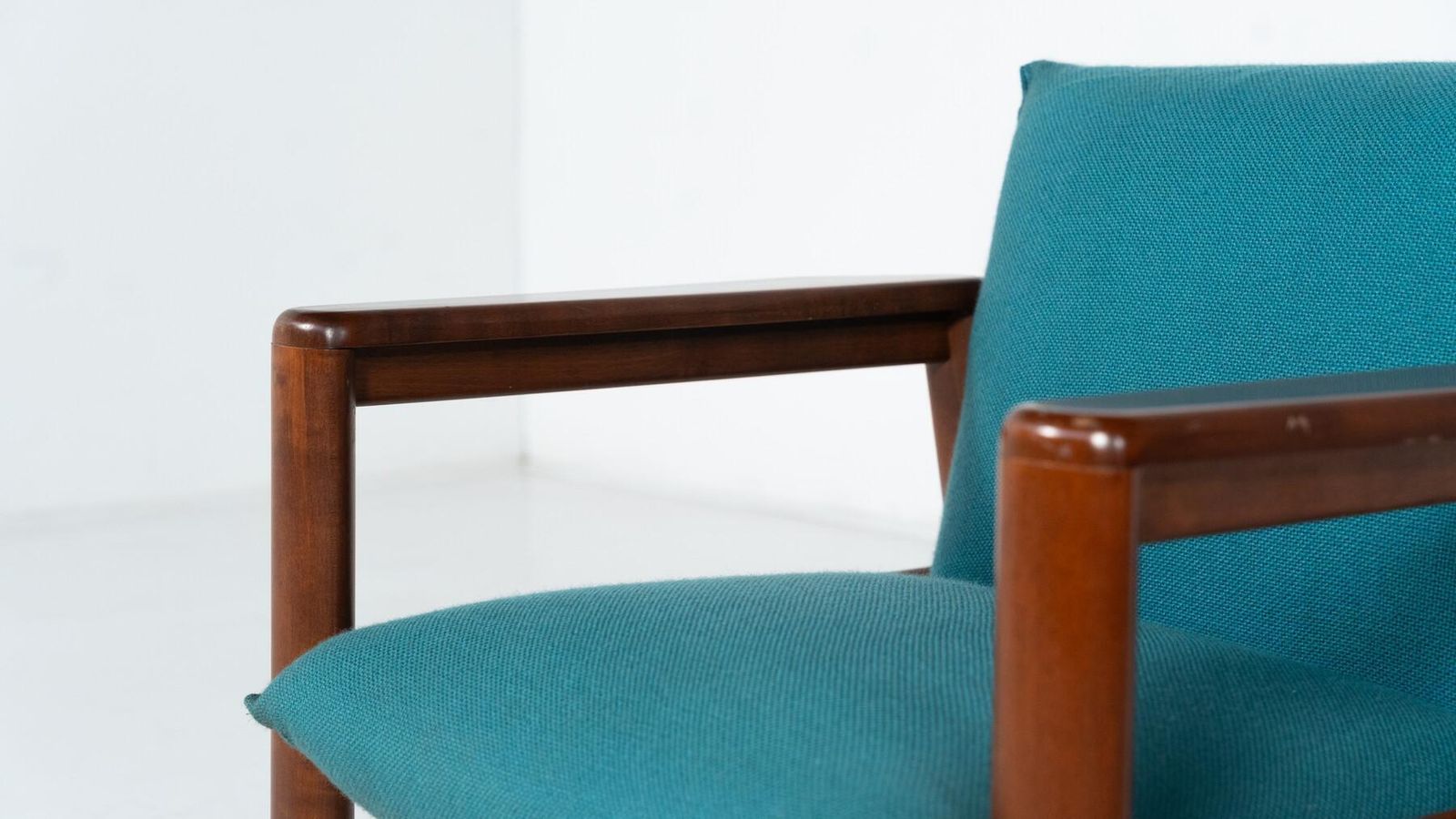 3504.0 Mid Century Modern Pair Of Armchairs, Blue Fabric And Wood, Italy, 1960s photo