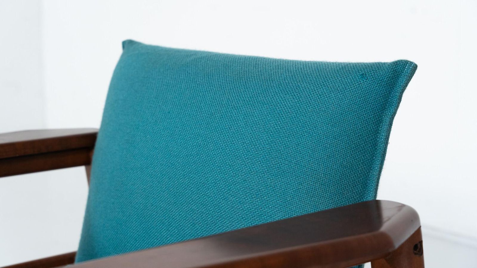 photo buy Mid Century Modern Pair Of Armchairs, Blue Fabric And Wood, Italy, 1960s
