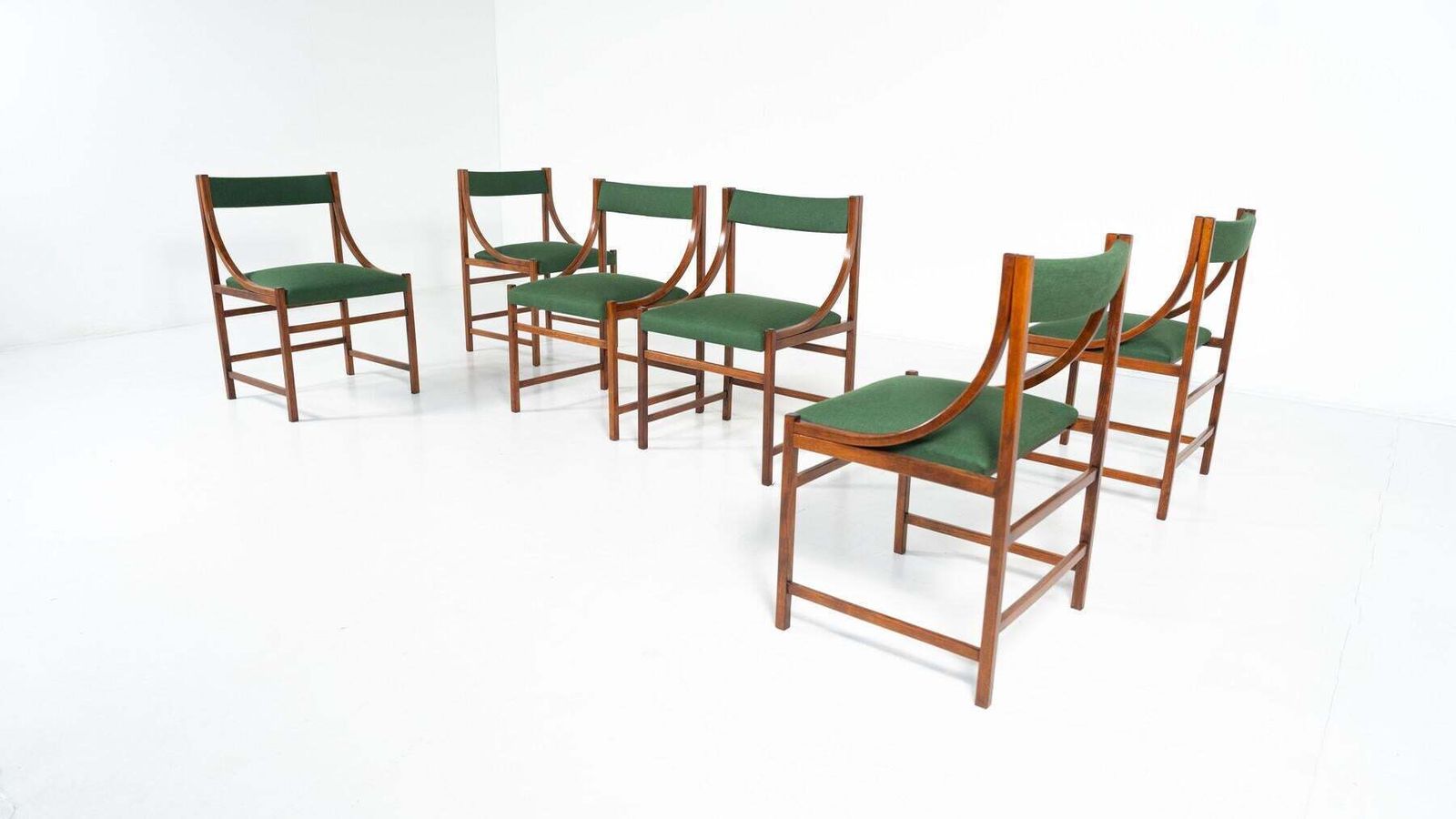 photo for sale Mid Century Modern Set Of 6 Armchairs, Wood And Fabric, Italy, 1960s