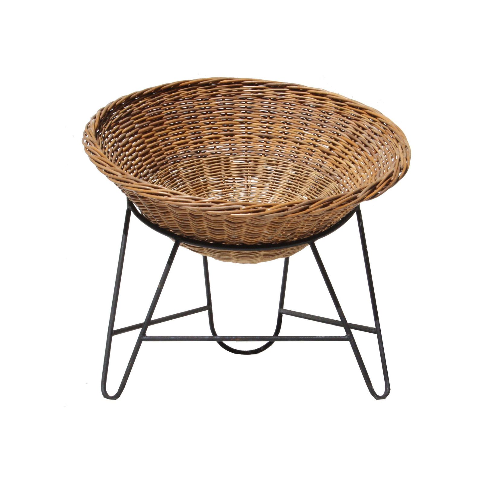 Mathieu Matégot "Wicker" Chair Iron Natural Fiber, France, 1950 photo furniture