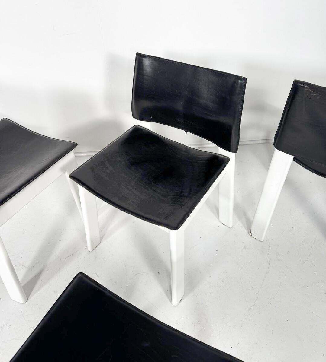 Mid Century Modern Set Of 4 Armchairs, Wood And Leather, Italy, 1970s photo for sale