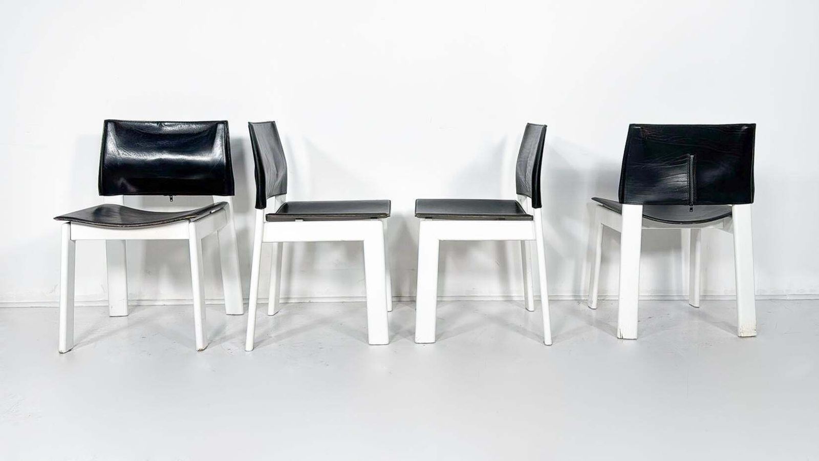 Mid Century Modern Set Of 4 Armchairs, Wood And Leather, Italy, 1970s photo Furniture