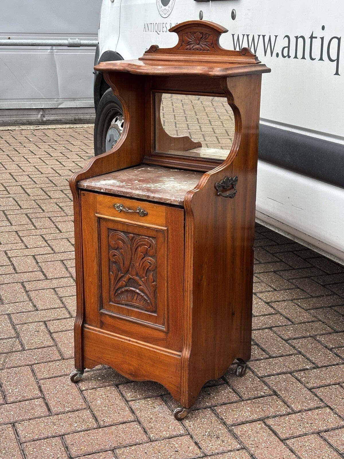 Victorian Walnut Coal / Log Cabinet / Purdonium. Marble Top On Castors. photo 485.0
