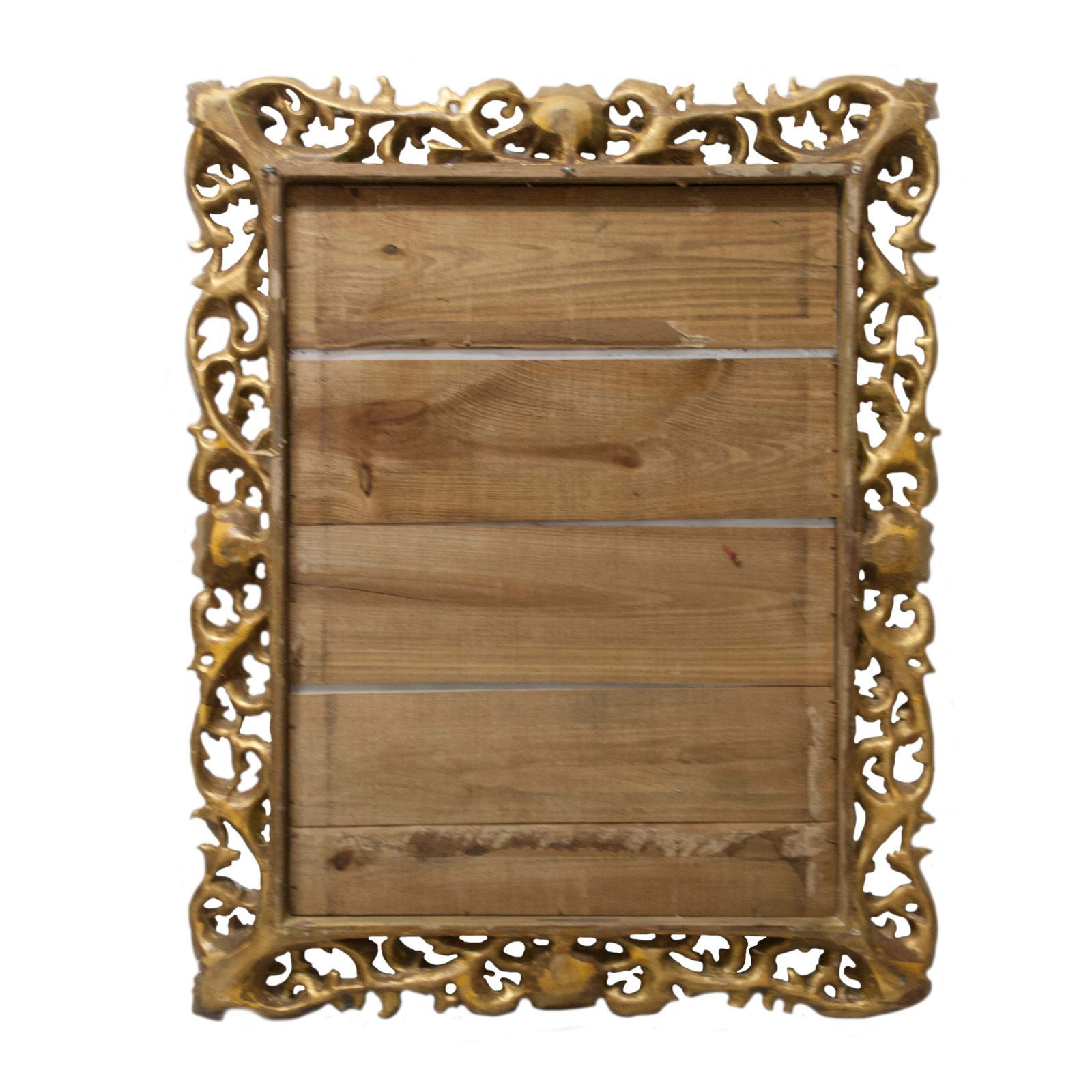 Art Nouveau Style Rectangular Gold Foil Hand Carved Wooden Mirror, 1970 photo furniture