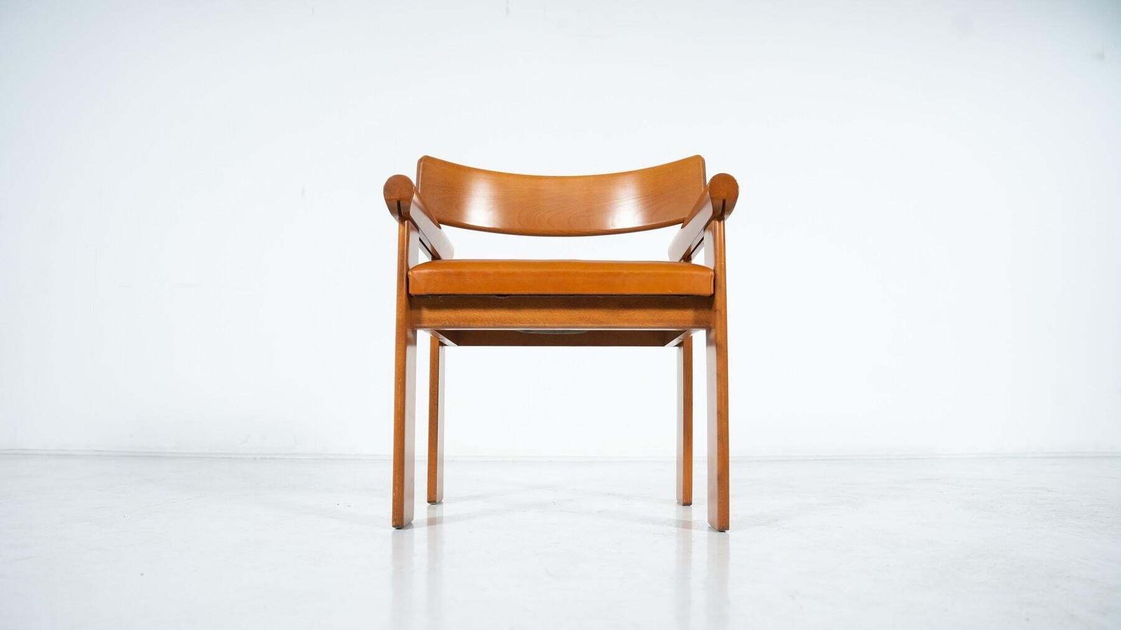 Set Of 4 Architectural Armchairs, Cognac Leather, Italy photo Furniture