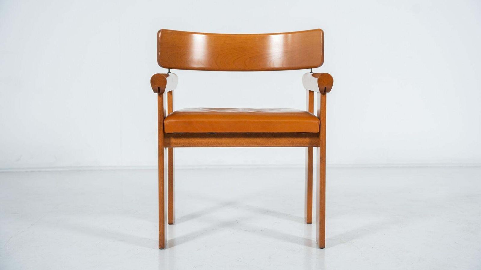 Set Of 4 Architectural Armchairs, Cognac Leather, Italy photo buy