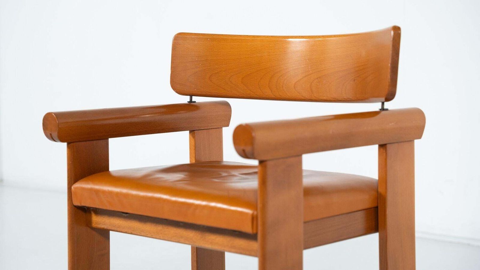 Set Of 4 Architectural Armchairs, Cognac Leather, Italy photo vintage