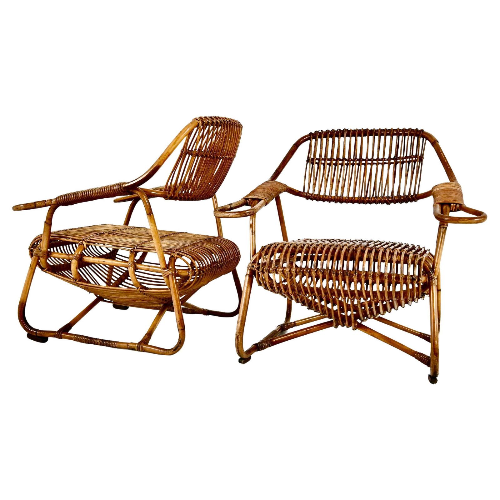 Italian Rattan Armchairs, 1960s, Set Of 2