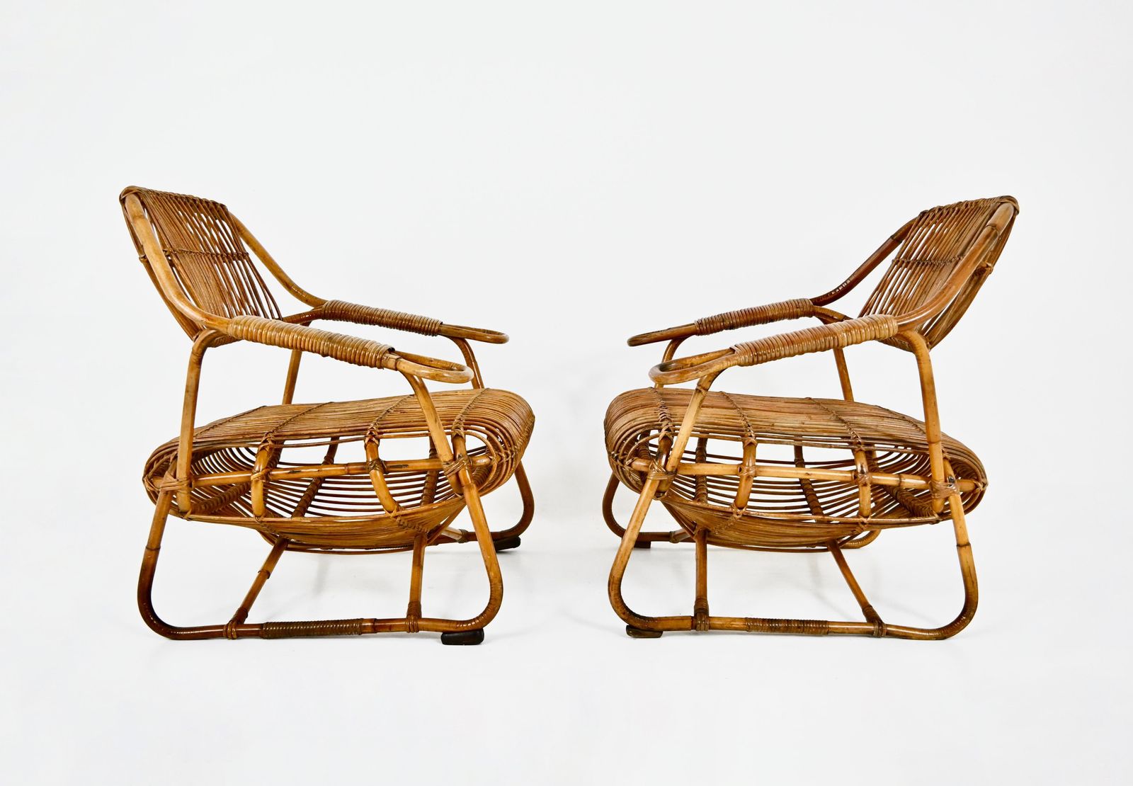 Italian Rattan Armchairs, 1960s, Set Of 2 photo 3303.0