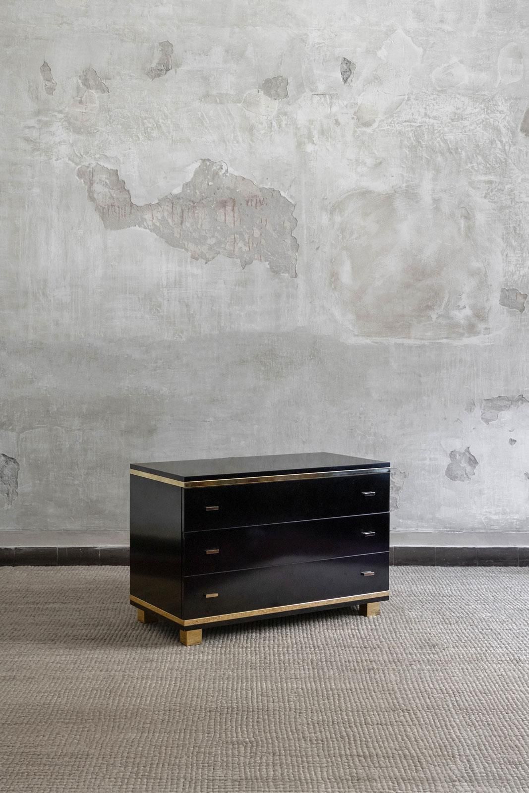 Black Lacquered Wood And Metal Chest Of Drawers. Attr. Willy Rizzo, Italy 1970 photo furniture