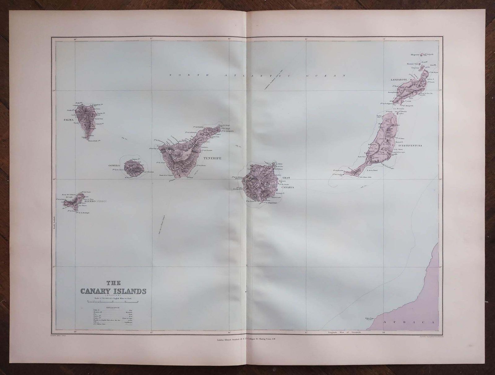 Large Original Antique Map Of The Canary Islands. 1894 photo furniture