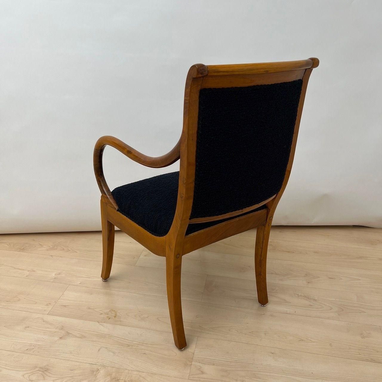 Biedermeier Armchair, Walnut, Black Boucle, South Germany Circa 1835 photo Furniture