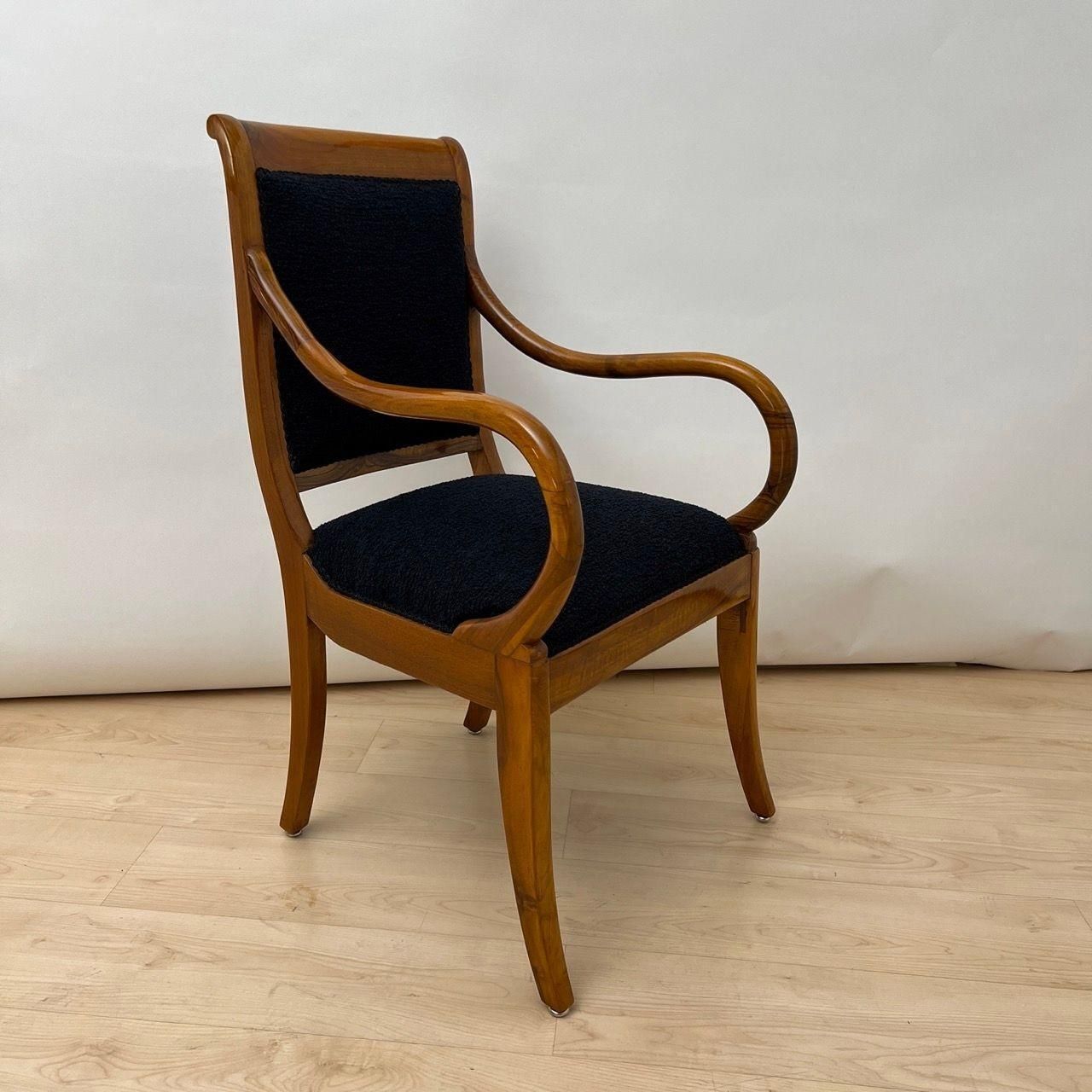 Biedermeier Armchair, Walnut, Black Boucle, South Germany Circa 1835 photo vinterior