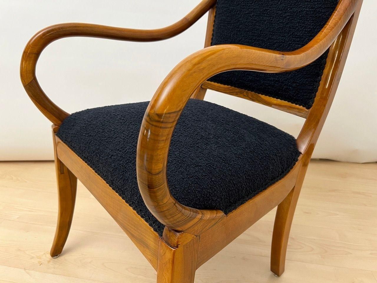 Biedermeier Armchair, Walnut, Black Boucle, South Germany Circa 1835 photo vintage