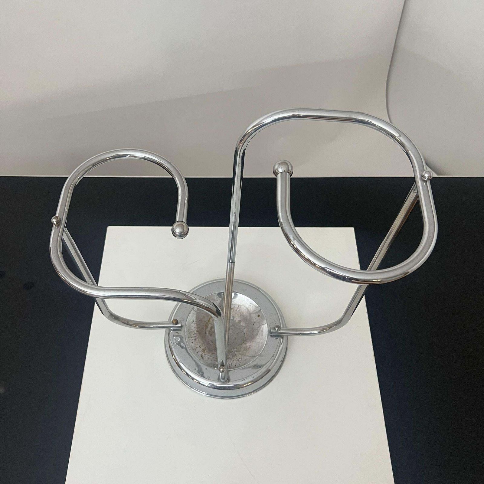 Art Deco Chrome Umbrella Stand, Tubular Steel, Chrome Plated, Belgium Circa 1930 photo vinterior