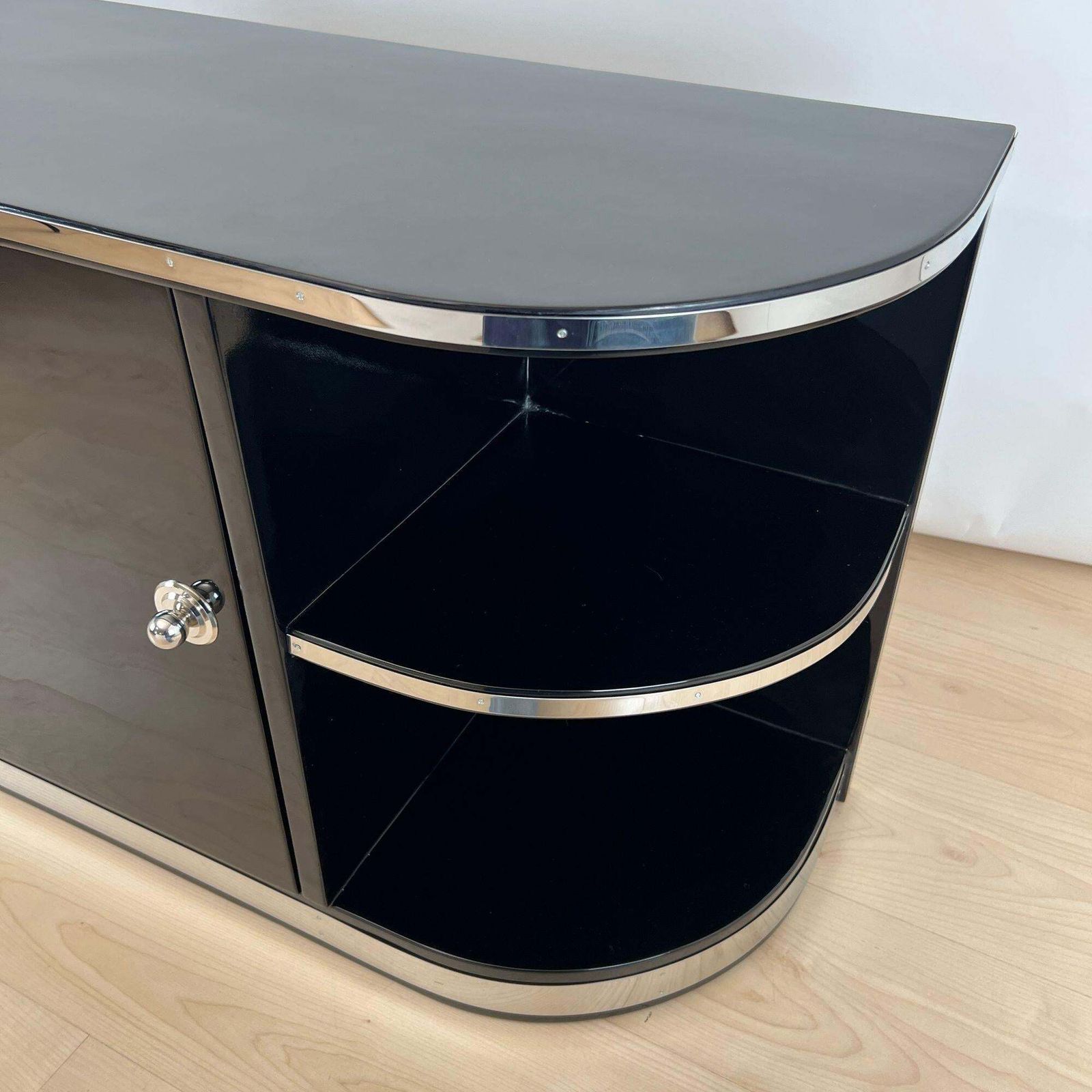 Art Deco Lowboard, Black Lacquer, Chrome Fittings, France Circa 1930 photo 4867.0