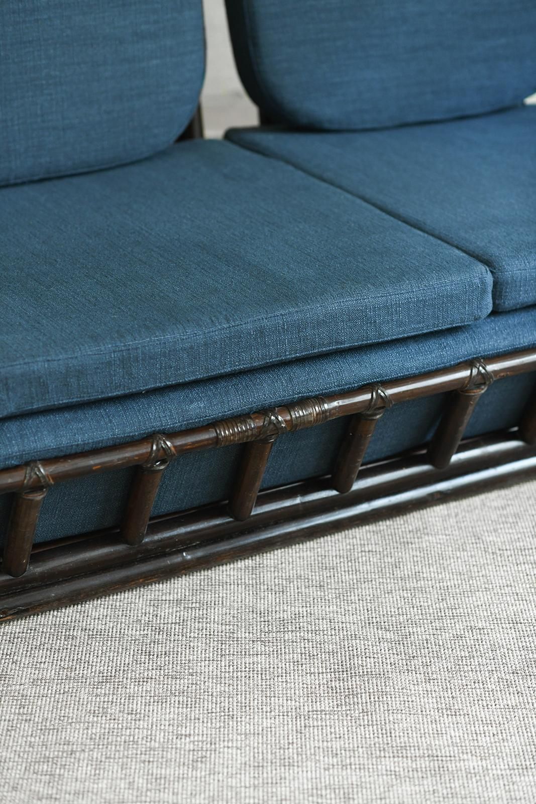 Living Room Set: Sofa + Pair Of Armchairs In Dark Finish Manao Cane, 1980s photo buy