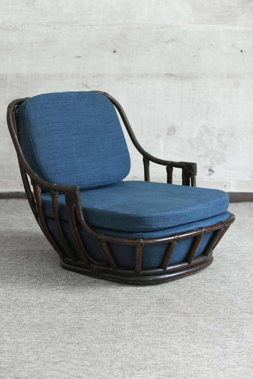 Living Room Set: Sofa + Pair Of Armchairs In Dark Finish Manao Cane, 1980s photo vintage
