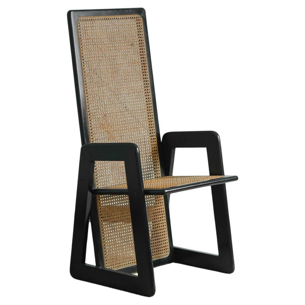 Set Of 4 Chairs In Vienna Straw And Black Lacquered Wood, 1970s