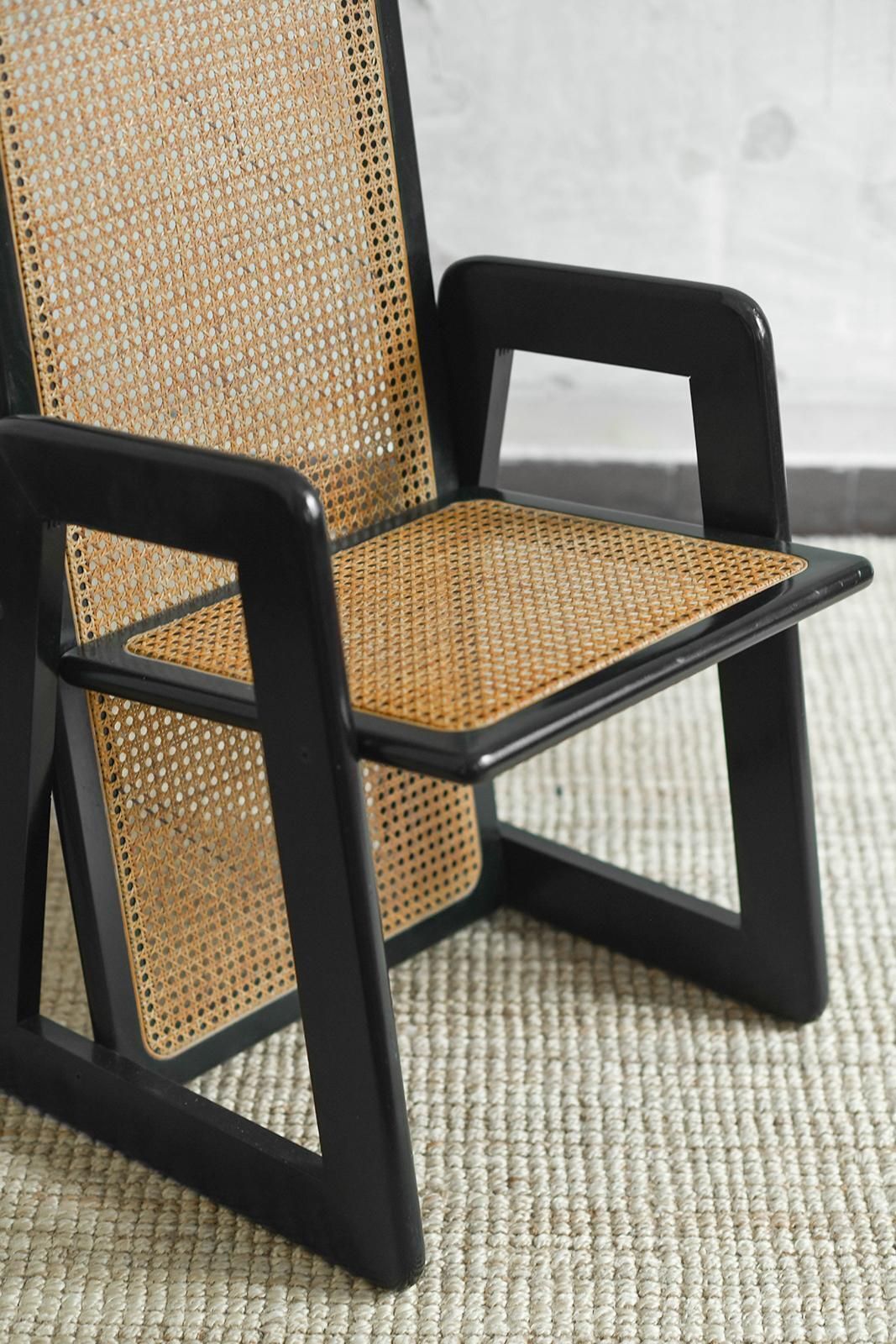 Set Of 4 Chairs In Vienna Straw And Black Lacquered Wood, 1970s photo buy