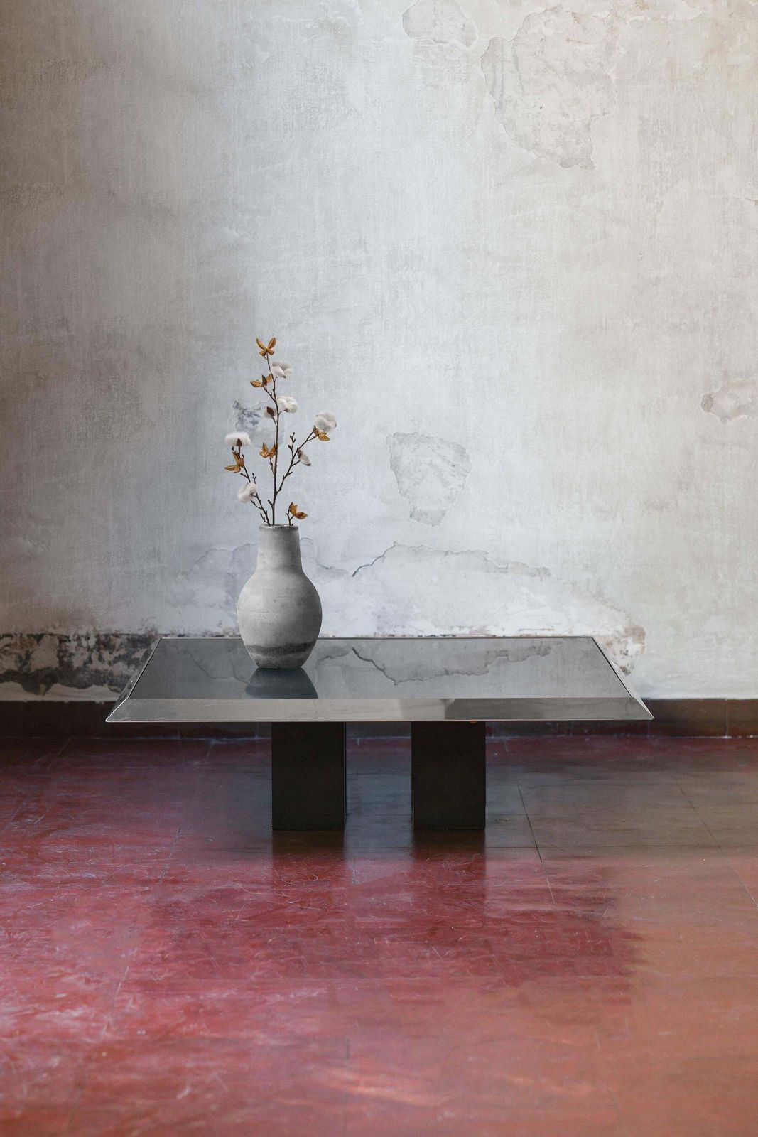 Coffee Table In Chromed Metal, Black Glass Top And Black Lacquered Wooden Feet photo Furniture