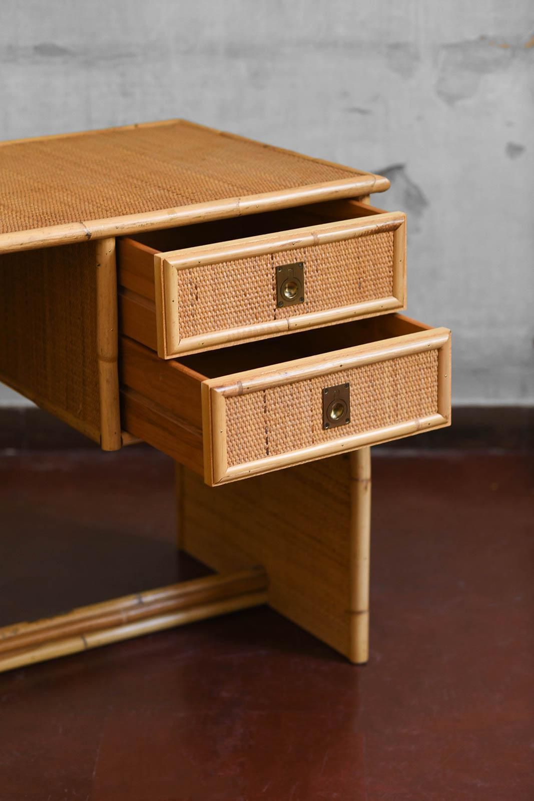 Desk In Bamboo And Wicker With Brass Details. Produced By Dal Vera, 1970s photo 2230.0