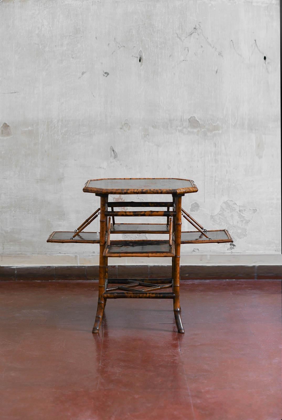 “Tea Table” In Bamboo And Lacquered Wood, Attributed To Perret & Vibert, France photo for sale