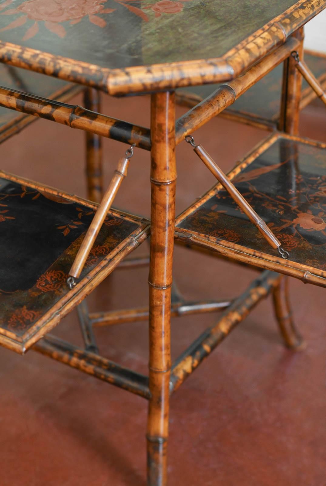 “Tea Table” In Bamboo And Lacquered Wood, Attributed To Perret & Vibert, France photo vintage