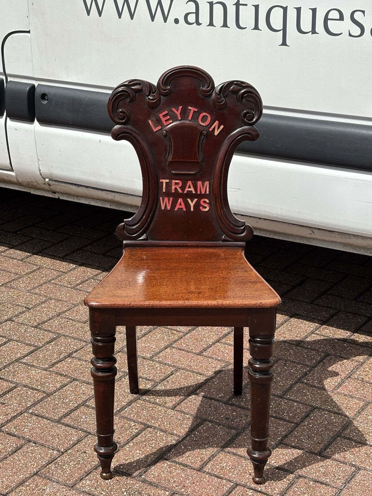 Leyton Tramways. Victorian Waiting Room Mahogany Chair photo for sale